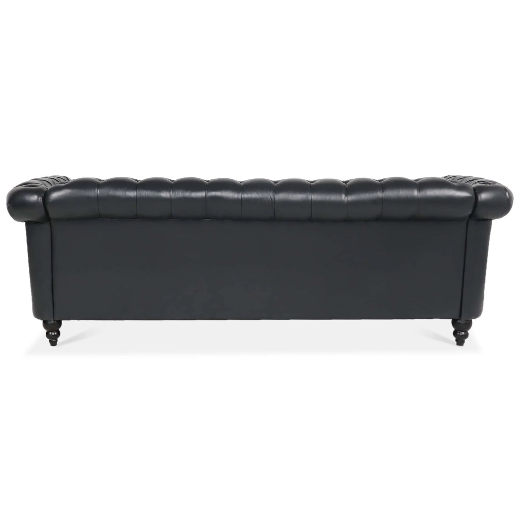 Black PU Rolled Arm Chesterfield Three Seater Sofa Q2717