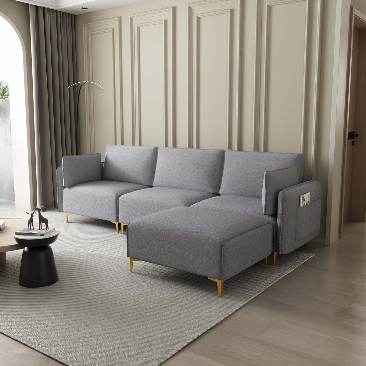 Grey L Shape Sectional Sofa with USB X869