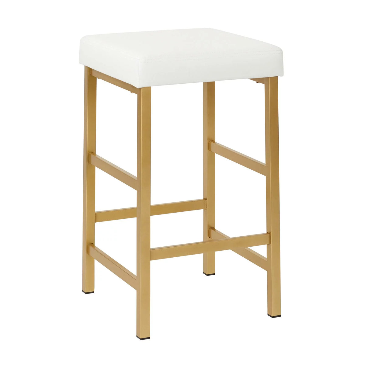 26" Gold Backless Stool in White C2757